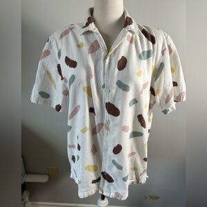 Common People Abstract Brushstroke Short Sleeve Cotton Shirt - Ecru / Multicolor